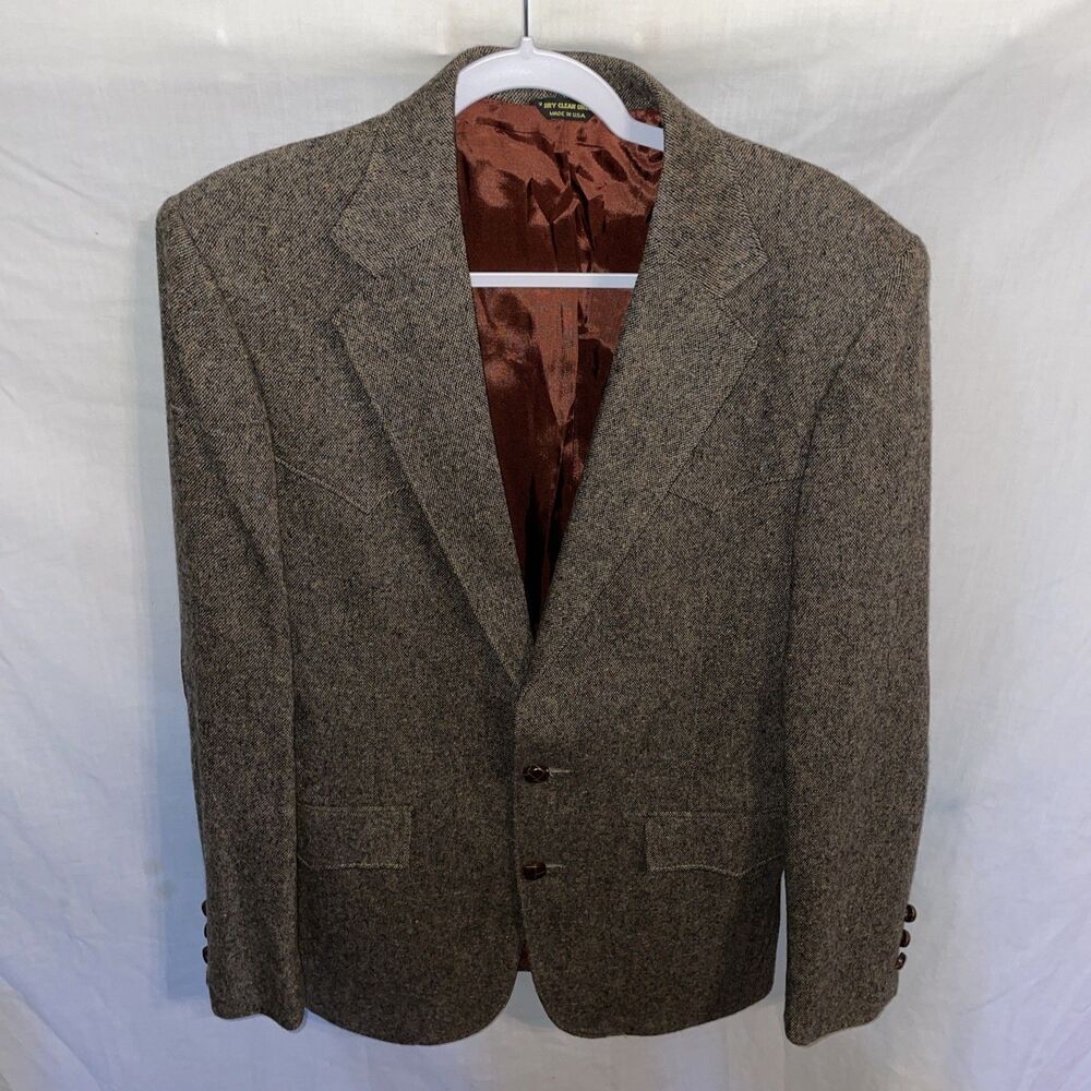 Pagano West Men’s Smoking Jacket Size 38L Brown Wool Going Out Party Event Fun